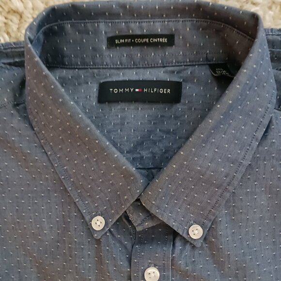 Tommy Hilfiger Men's XL Long Sleeve Button Down Shirt Grey White Dots Casual - Picture 2 of 5
